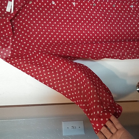 Chico's, Size L ladies semi sheer, red  with white dots blouse - Picture 5 of 9